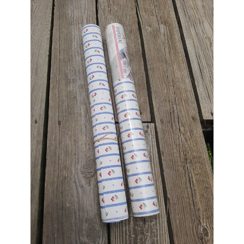 Vintage 2PC Imperial Wall Covering Cherry Stripes Wall Paper Rolls 11ysx20.5